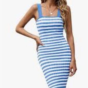 Elegant Blue and White Striped Midi Dress